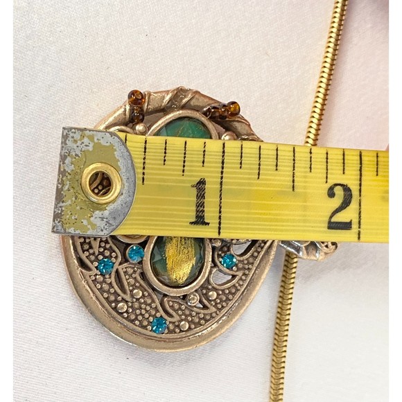 Express Pendant Necklace Gold Tone Multicolor Stone Opera Chain - Picture 11 of 11